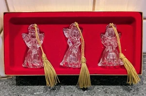 Juego de 3 adornos navideños GORHAM Full Lead Crystal ANGEL con caja original - Imagen 1 de 5