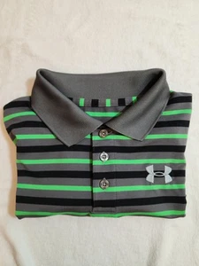 Under Armour Polo Shirt Youth XL YXL Green Striped Short Sleeve Athleisure Golf - Picture 1 of 10
