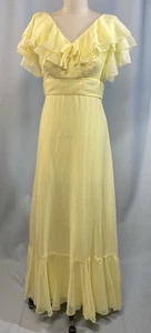 Vintage Dress SIZE EXTRA SMALL XS yellow long maxi JCPENNEY 60s 70s Empire - Picture 1 of 16