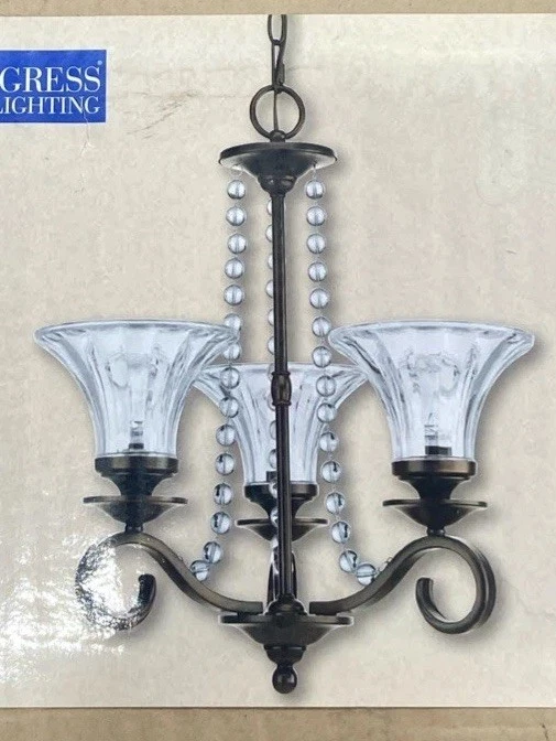 Progress Lighting Bliss 3-light Antique Bronze Clear Glass Shaded Chandelier
