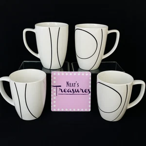 Corelle SIMPLE LINES Schwarz Gebogene Linien Weiß 12 Unzen Porzellan Tassen Becher 4er Set - Bild 1 von 16