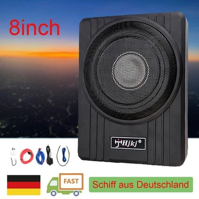 8" Auto Subwoofer Aktiv Untersitz Bassbox Kompakt Kfz PKW Amplifier mit Kabelset - Bild 1 von 4