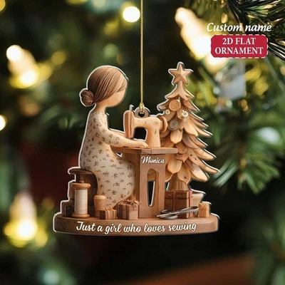 Ornamento acrílico 2D Just A Girl Who Loves Sewing, presente personalizado para amante de costura - Imagem 1 de 4