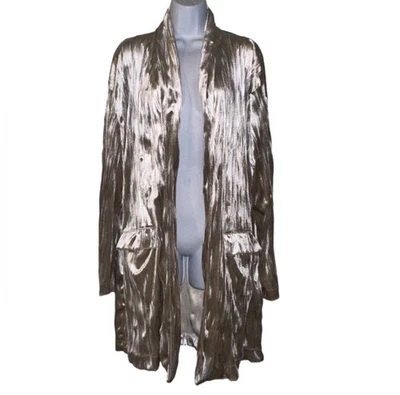 Blazer de mujer ZARA de terciopelo plateado de gran tamaño manga larga con bolsillos - talla pequeña Foto 1 de 4