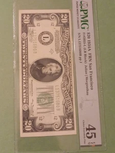 1934 A $20 Dollar Federal Reserve Note San Francisco PMG 45 Ch. Ex. Fine. - Picture 1 of 2