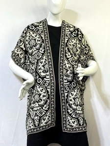 Max Studio Gr. Medium Kimono vorne offen schwarz Print Staubmantel Weste Lagenlook neu - Bild 1 von 13