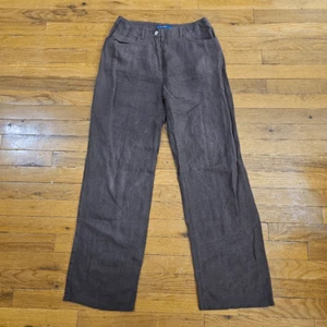 J Crew Womens 100% Linen Pants Size 4 Straight Leg Trouser Brown Pants Blue Labe - Picture 1 of 7