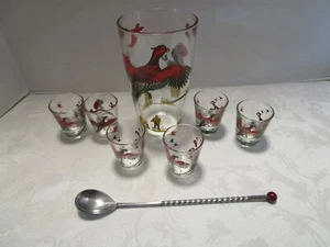 Servizio da bar vintage in vetro Nocciola Atlas 8 pezzi shaker cocktail caccia al fagiano mescolare anni 50 - Foto 1 di 10