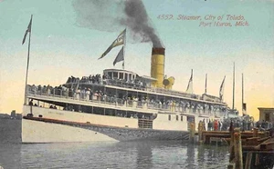 Steamer City of Toledo Port Huron Michigan 1910c postcard - Picture 1 of 2