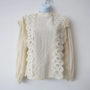 Madewell Blouse Size Medium Lace Cream Long Sleeve Top Boho Victorian Ren Fair - Picture 1 of 11