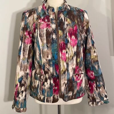 Chaqueta Vintage RQT Abstracta Floral Pana Cremallera Talla S Foto 1 de 4