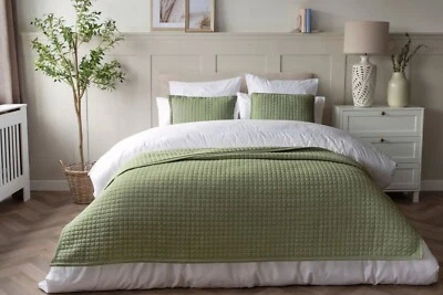 BELLEDORM Lightly Quilted Cotton Rich Bedspread Bed Runner Filled Cushion Sage Green