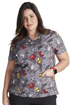 Mickey Mouse Cherokee Scrubs Tooniforms Disney Unisex V Neck Top TF687 MKIX - Image 1 of 4