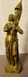 Joan of Arc Standing with Flag Bronze Color Cast Metal Statue15.75” tall
