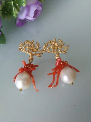 Orecchini con corallo rosa naturale rametto  - Immagine 1 di 3