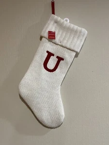 Letter Initial Monogram U 20" White Holiday Knit Stocking Xmas Wondershop - Picture 1 of 3