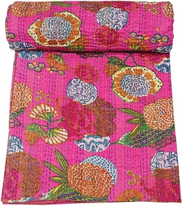 Handarbeit Obst Druck Rosa Kantha Quilt Wende Baumwolle Decke Bettwäsche Überwurf - Bild 1 von 8