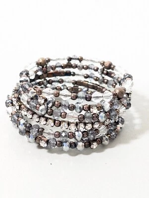 Brazalete de cuentas envolventes de tenis gris transparente de vidrio y acrílico de 7 pulgadas Foto 1 de 4