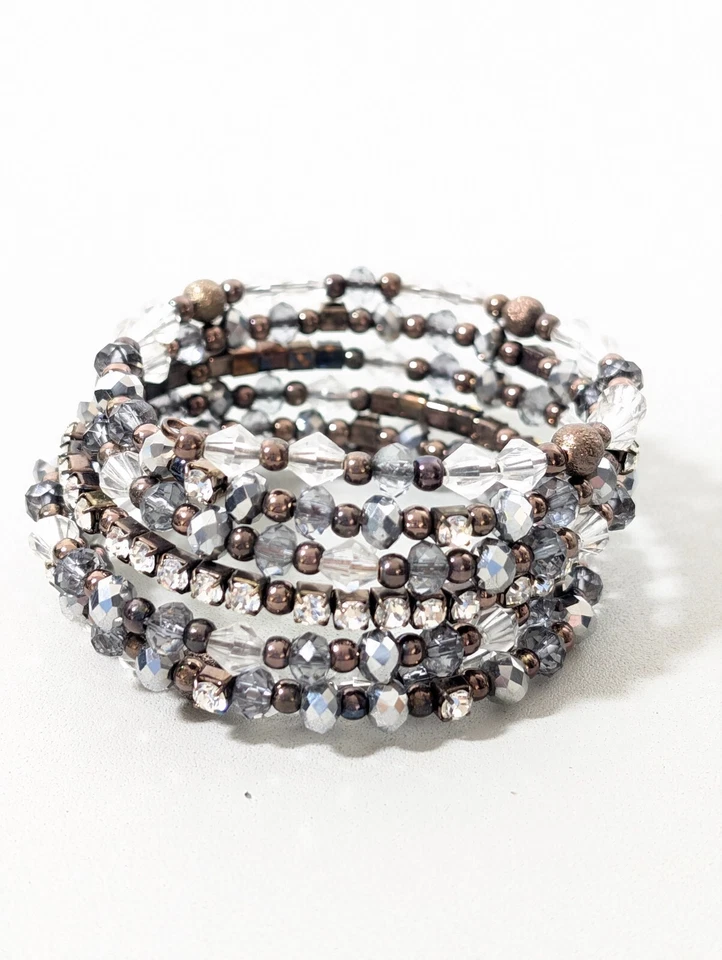 Brazalete de cuentas envolventes de tenis gris transparente de vidrio y acrílico de 7 pulgadas Foto 1 de 4