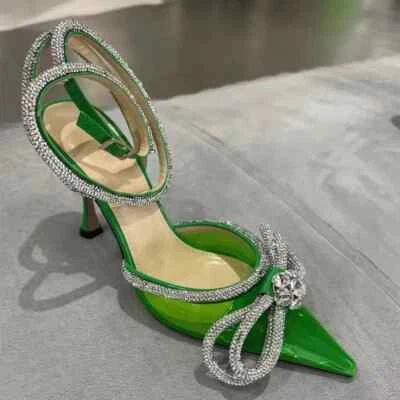 Glitter Rhinestones Women Pumps Crystal bowknot Satin High heel Party Prom Shoes - Image 1 of 4