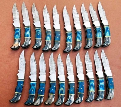 LOTE de 20 piezas Cuchillo Plegable de Caza de Acero Damasco, Cuchillos de Bolsillo con Funda Foto 1 de 4