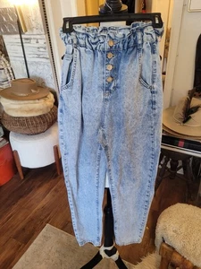 ZARA Paper Bag Waist Baggy Crop Ankle Jeans Acid Wash High Rise - Bild 1 von 4