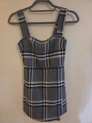 Dress romper- Sleeveless small black & white with short bottom  skirt/short  - Image 1 of 4