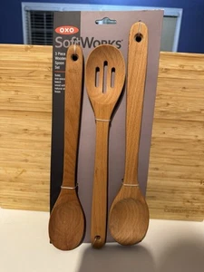 OXO SOFT WORKS SET 3 PIECE WOODEN SPOON SET NEW AUTHENTIC - Picture 1 of 4