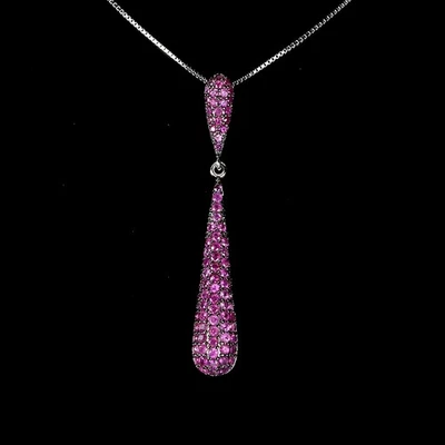 Collar de plata de ley 925 zafiro rosa redondo corte diamante topacio piedras preciosas 18 pulgadas Foto 1 de 4