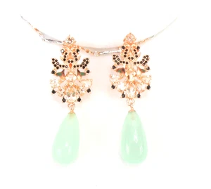 Chalcedony Morganite Spinel Drop Earrings 14K Rose on Sterling Stunning Elegance - Picture 1 of 23