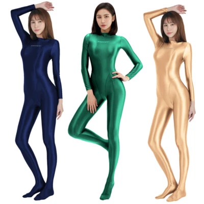 AMORESY Damen Smooth Glitzer Overalls Einteiler Langarm Zipper Sports Jumpsuits - Bild 1 von 4