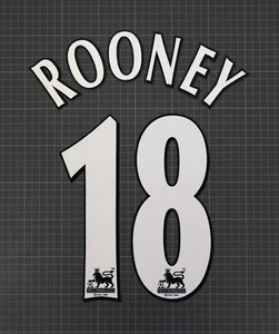 Juego de nombres blanco Lextra ROONEY #18 1997-2007 tamaño jugador Premier League - Imagen 1 de 1