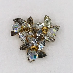 VTG Brooch Pin AB Rhinestones Clear Faceted Glass Triangle Shape Pin Beads - Picture 1 of 8