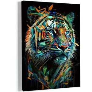 Wild Tiger Animal with Colorful Paint on Face Wall Art  Canvas Unframed/Framed - Imagen 1 de 6