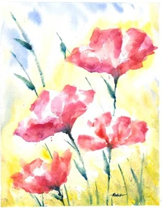 ORIGINAL Aquarell Kunstwerk Abstrakt Blumen Gemälde Signiert vom Künstler - Bild 1 von 3