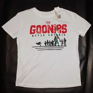 Vintage Goonies Never Say Die White Graphic Print T-Shirt New With Tags Size M - Picture 1 of 6