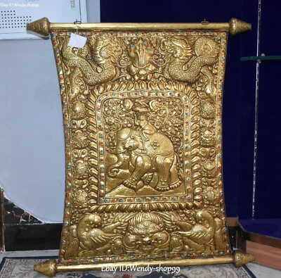 31" Tíbet Antiguo Plata Dorado Dragón Fénix Elefante Bestia Mono Santuario Fokan Foto 1 de 4