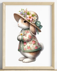 Nursery Wall Art Print, Cute Bunny Kids Room Art Print, Baby Wall Decor #30 - Picture 1 of 2