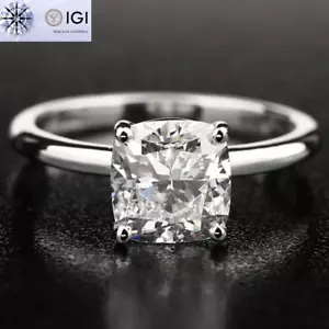 IGI 2.00Ct F VS1 CUSHION CUT LAB GROWN DIAMOND ENGAGEMENT RING IN 14K WHITE GOLD - Picture 1 of 12