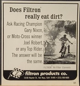 1972 Filtron Air Filter Print Ad Joel Robert Moto Cross Champ - Picture 1 of 1