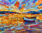 Oil painting ORIGINAL art Boat seascape lake ocean marine river artwork 16x20"