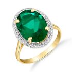 14K. SOLID GOLD RING WITH NATURAL DIAMONDS & LAB. CREATED EMERALD (Yellow Gold)