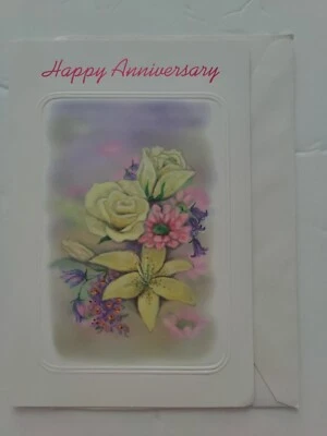MAJESTIC Happy Anniversary Greeting Card with Envelope Flowers