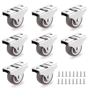 Small Caster Wheels Low Profile Mini Fixed Casters for Furniture 8 Pcs 1 Inch - Picture 1 of 11