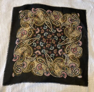 Paisley Floral Italy 31” Vintage Multicolor Scarf Black Border Frayed Hem Square - Picture 1 of 4