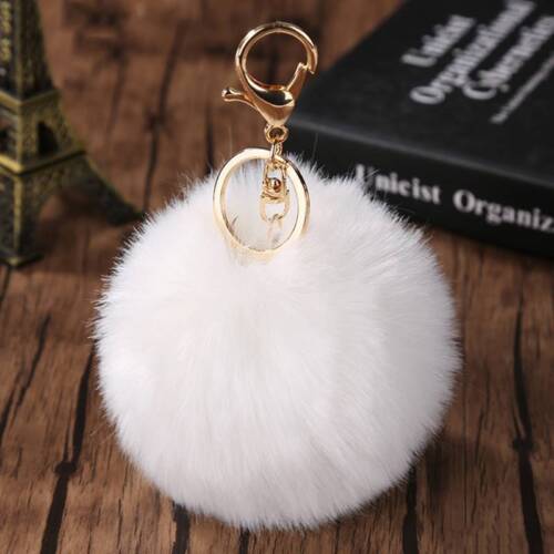 Soft Faux Fluffy Rabbit Fur Pompom Keyring Bag Charm Keychain  Pom Pom Key Ring
