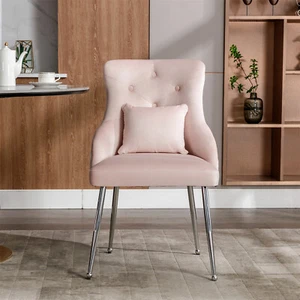 Velvet Dining Chair Padded Dining Room Kitchen Chair Home Restaurant Pink - Picture 1 of 14
