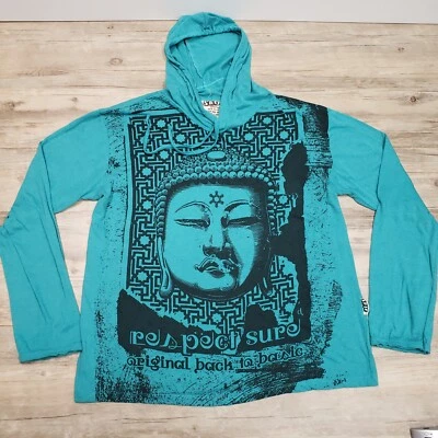 Camiseta masculina com capuz Sure original L azul Buda estampa gráfica manga longa pulôver - Imagem 1 de 4