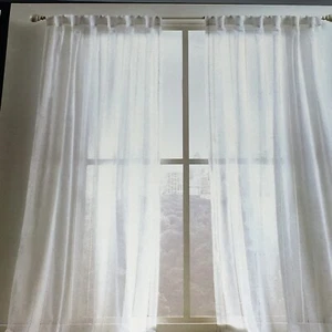 Ralph Lauren Hamilton 2 Window Curtain Panels 54x108 White Sheer Hemstitch NEW - Picture 1 of 7