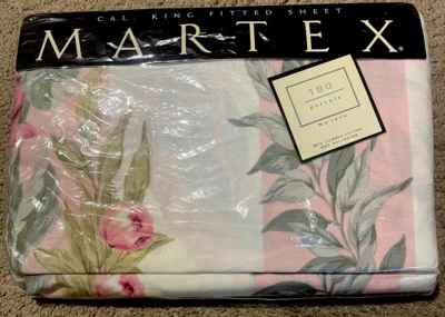 Martex. Cal King Fitted Sheet. Floral Pattern. 180 Percale. USA. Vintage. 90's. - Image 1 of 4